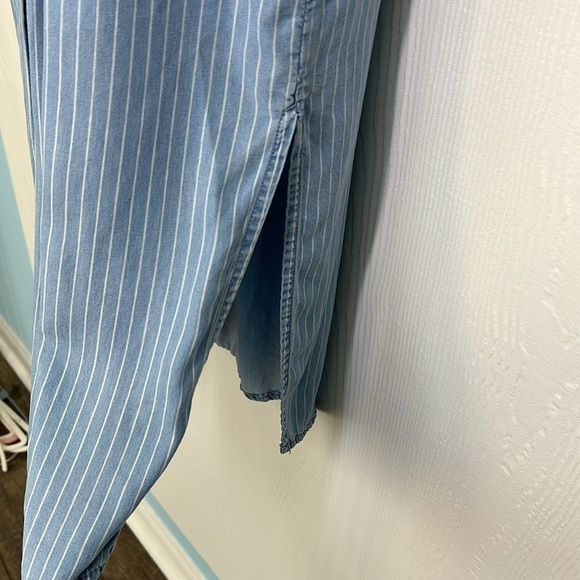 Zara - Light Blue White Stripe Button Down Lightweight Midi Dress Size Medium - Picture 7 of 11